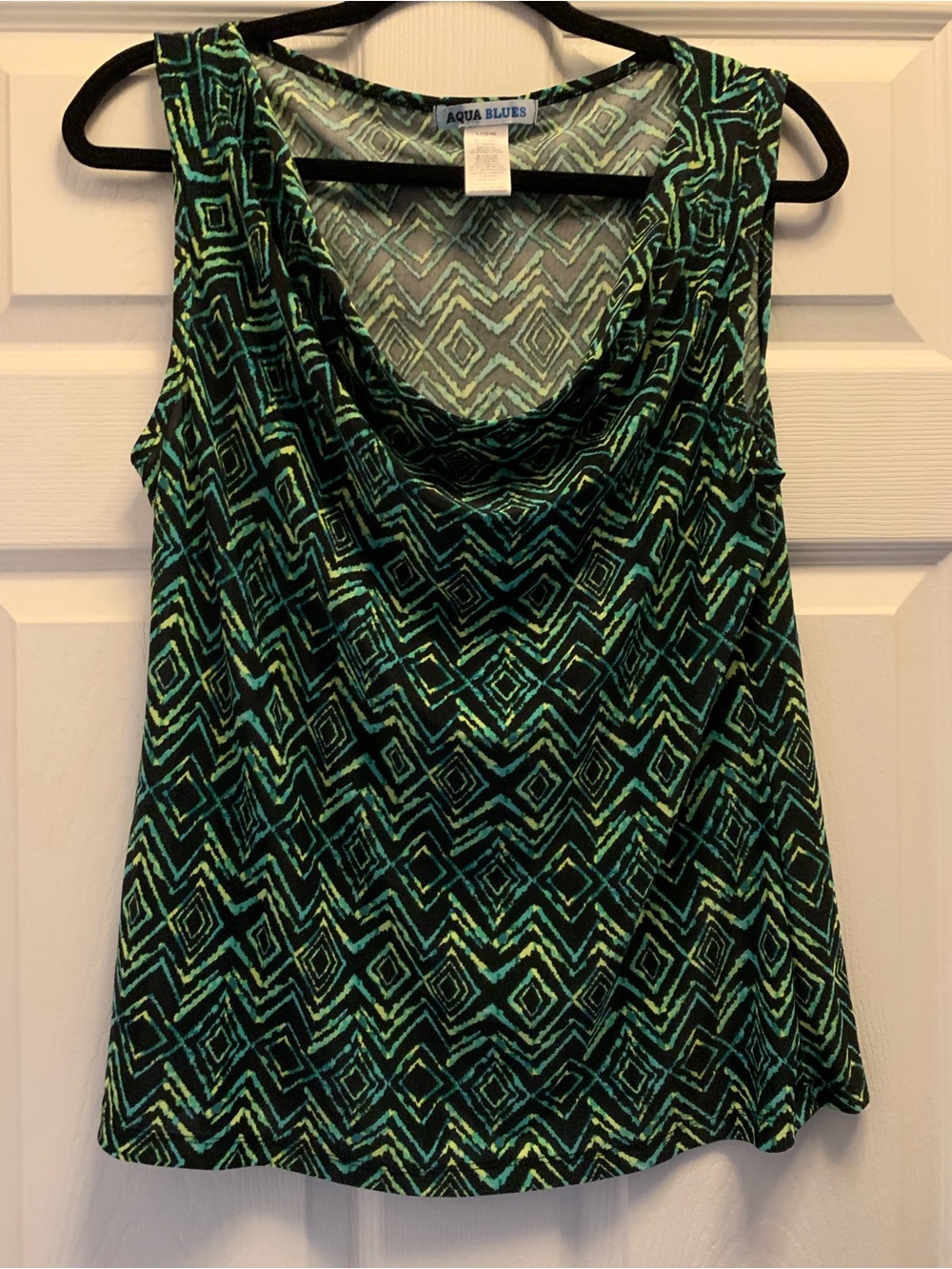 Aqua Blues Green Geometric Cowl Neck Tank Top